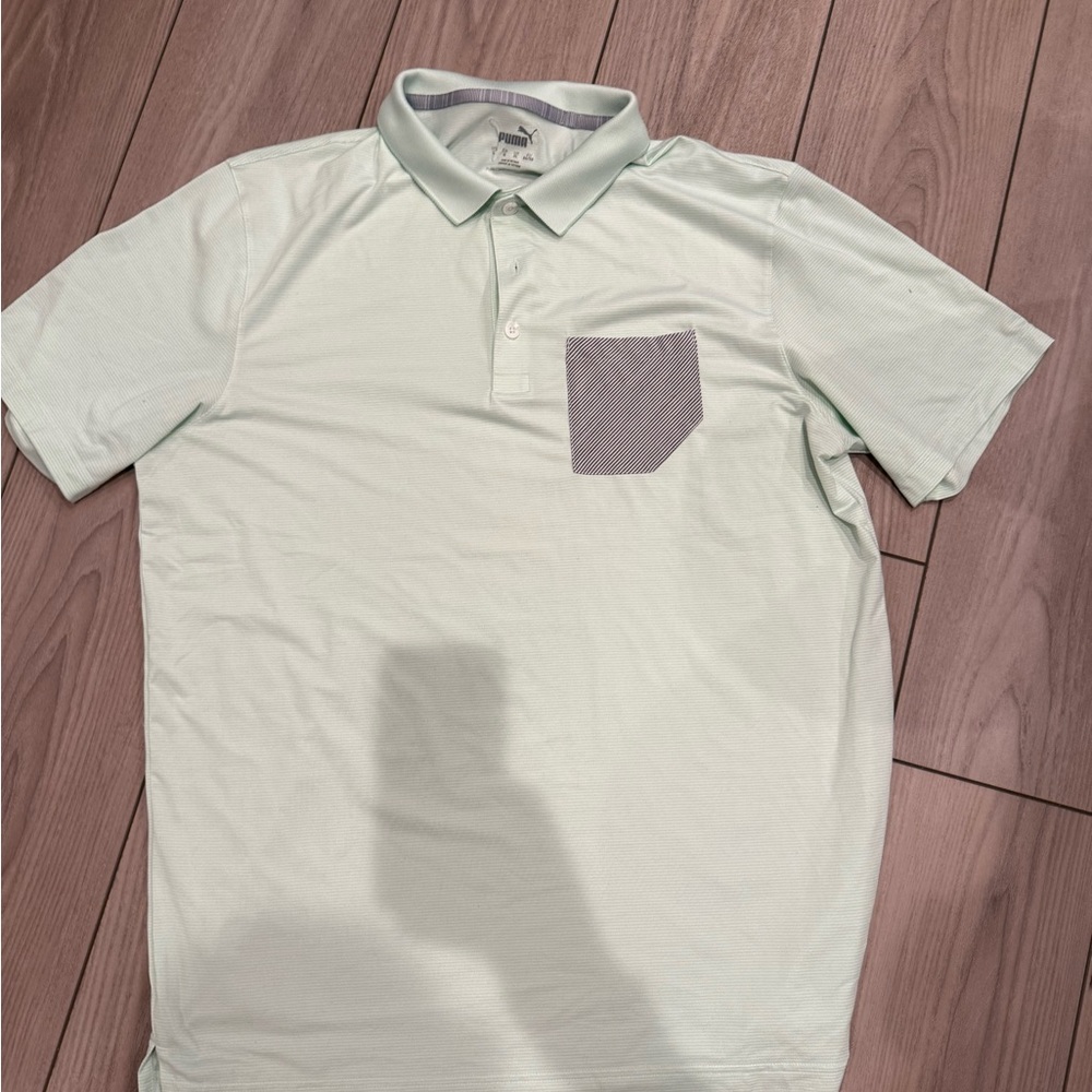 Puma Green and Gray Polo Shirt Soft Fabric Like New Men’s size L